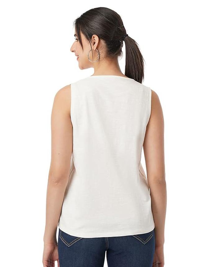fyltr Women's 100% Cotton SleevelessV-Neck Regular Fit Top - Image 2